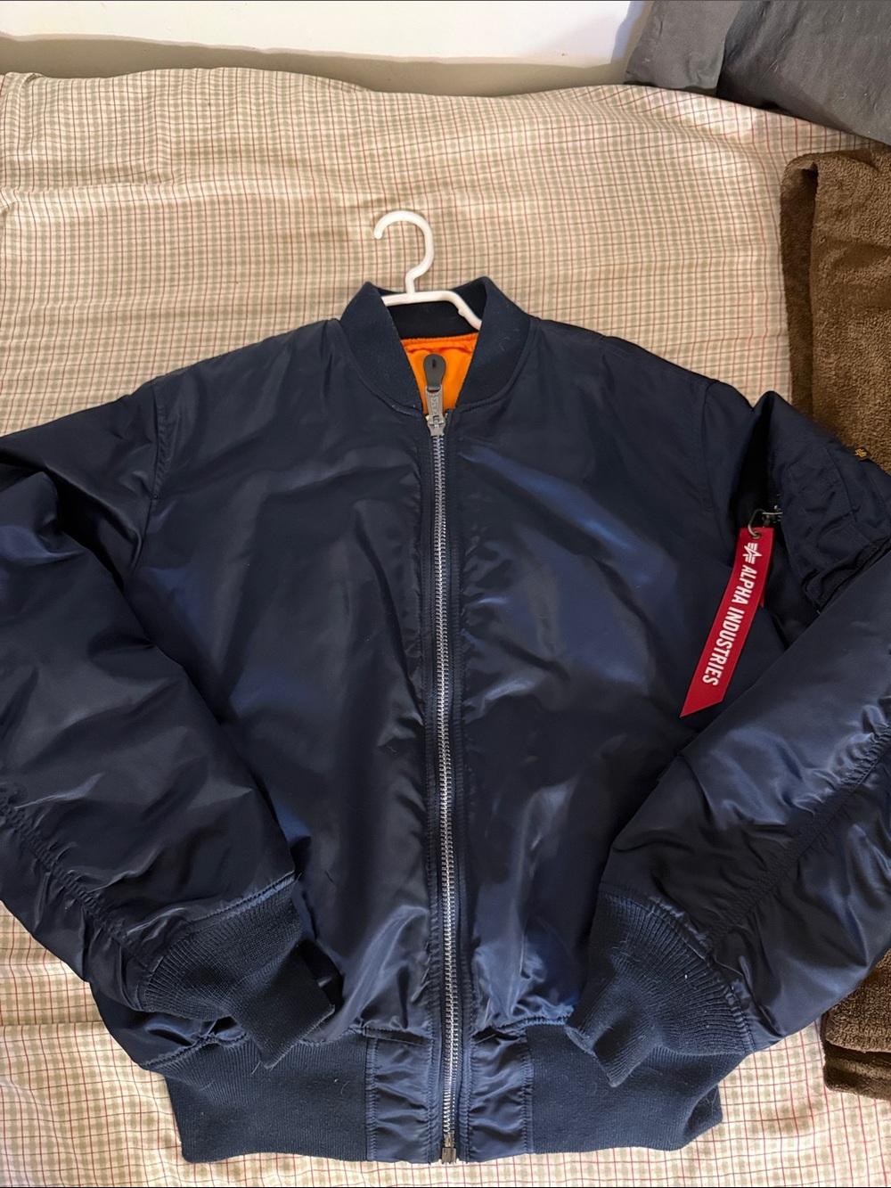 Alpha Industries Navy Bomber Jacket with Orange Lining
